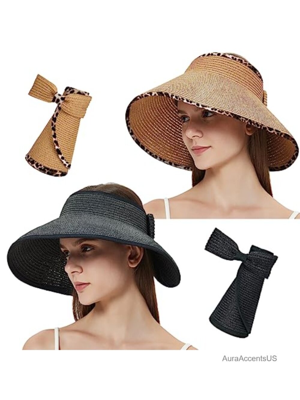 Wide Brim Straw Sun Visor Rollable Adjustable Topless Beach Hat